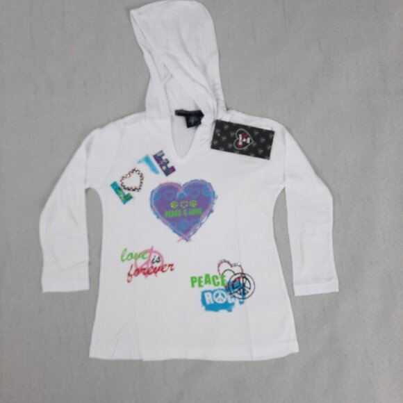 Flowers by Zoe Girls Hoodie 18M White Peace Love Graphic Rhinestone Y2K Retro - Picture 3 of 9